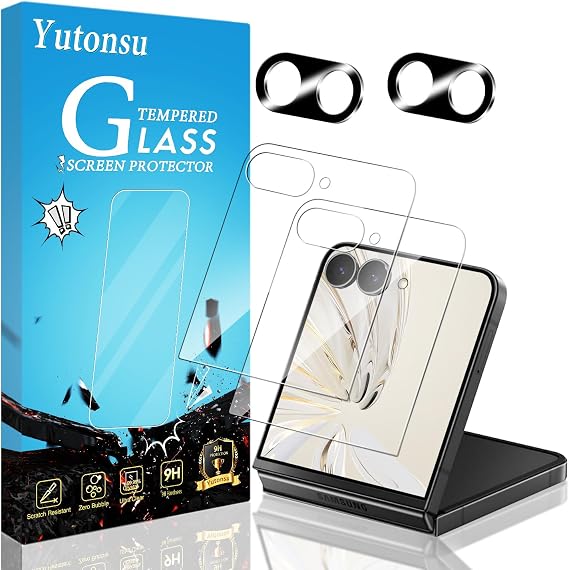 2 Pack Tempered Glass Screen Protector for Samsung Galaxy Z Flip 7 | with 2 Pack Camera Lens Protector, Anti Scratch, Bubble Free, Case Friendly