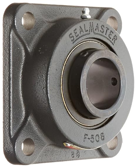 SF-27 Standard Duty Flange Unit, 4 Bolt, Regreasable, Felt Seals, Setscrew Locking Collar, Cast Iron Housing, 1-11/16" Bore, 5-3/8" Overall Length, 4-1/8" Bolt Hole Spacing Width, 9/16" Flange Height, 2 Degrees Misalignment Angle