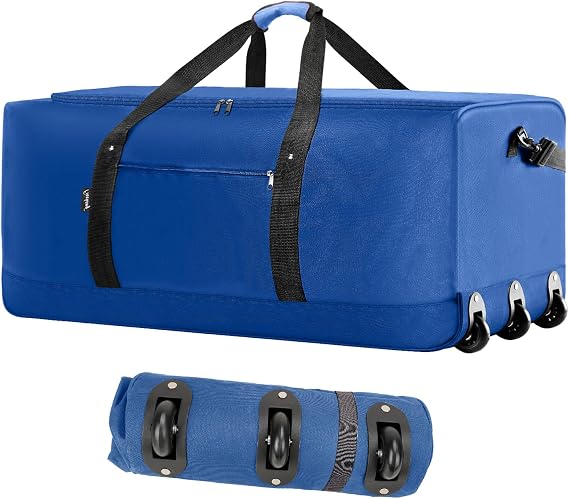 Finnhomy 120L Foldable Rolling Duffel Bag with 3 Wheels, Light Weight Travel Duffel bag with Large Loading Capacity, 32'' Rolling Duffel bag with Shoulder Strap