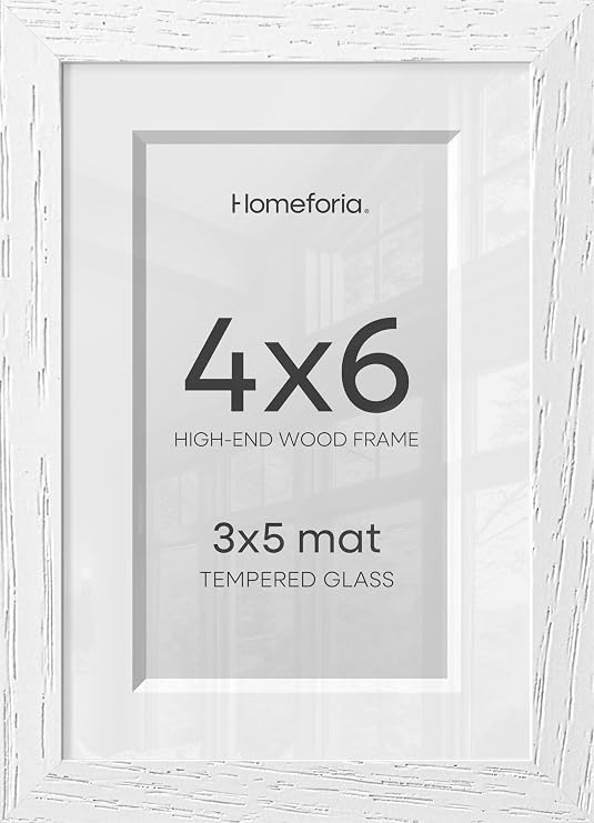 Homeforia 4x6 White Oak Picture Frame, High-End Wood, 3x5 Mat, Glass