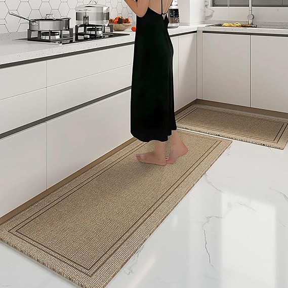 Washable Non - Skid Kitchen Rugs, Rubber - Backed, Super Absorbent, Anti - Fatigue, Non - Scratch, for Kitchen Floor, Front of Sink, Hallway (A 50x80+50x120cm)