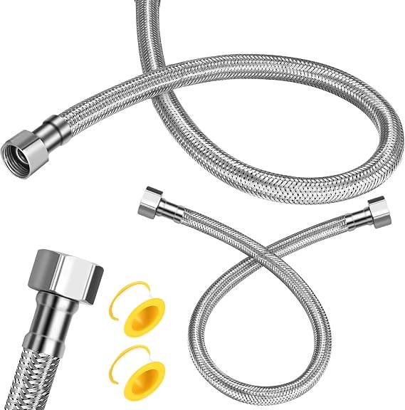 McBlast 2 Pcs Braided Stainless Steel Flex Hose 3/8" BSP | Perfect for Kitchen Sink, Bathroom, Toilet Connections, Durable Metal, Easy to Install, Leak-Proof