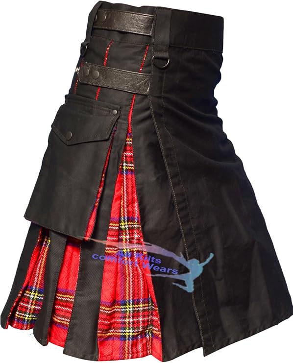 Black Leather Straps Hybird Utility Kilts