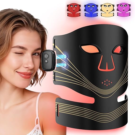 FDA-Cleared Red Light Therapy Mask for Face and Neck 660nm 850nm NIR | Anti-Aging Wrinkle Acne Treatment, Cordless LED Photon 4 Modes 3 Intensities, Rechargeable At-Home Skincare