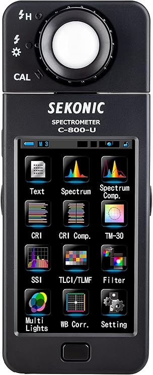 Sekonic C-800-U Spectrometer, Full-Spectrum Color Meter with SSI, TM-30, CRI & TLCI, 380n780nm CMOS Sensor, 4.3" Touchscreen, 1,600n40,000K Range for LED, HMI, Fluorescent & Flash