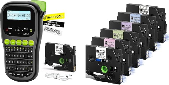 Label Maker Machine with 7 Color Tapes, Handheld Label Printer with Cable-Qwerty Keyboard, Backlit LCD Label Maker for Industrial Office Home