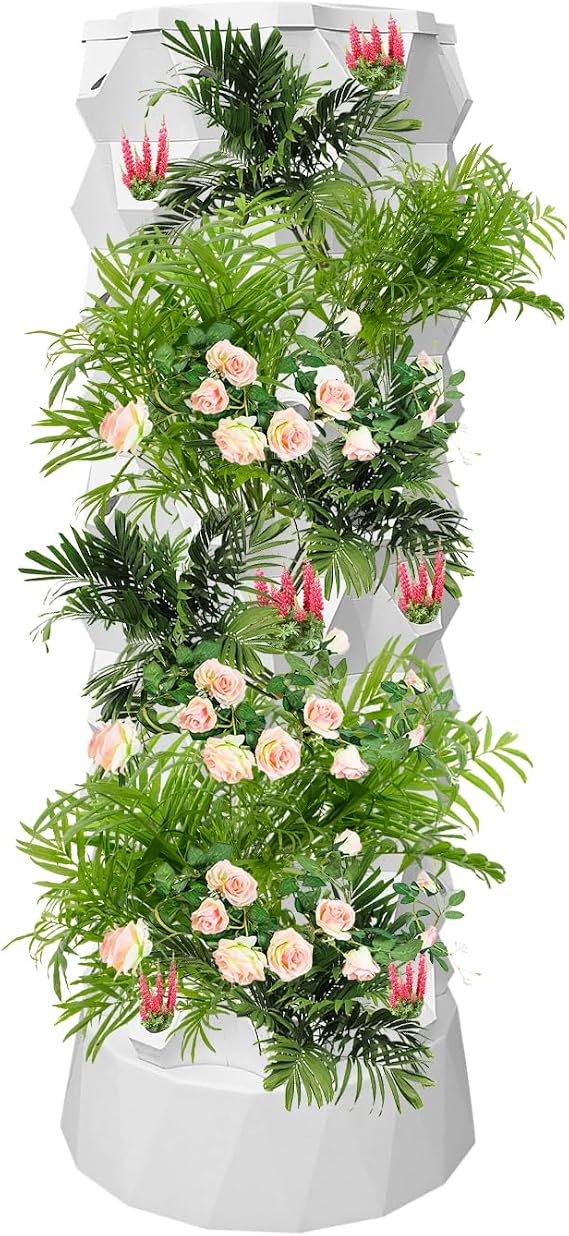Hydroponics Tower,10 Tier 80 Slots Hydroponic Towers Garden,Aeroponic Tower with Hydrating Pump,Timer,Adapter,Sponge,Lettuce Grow Towers for Strawberries,Tomatoes,Lettuce and Fruits,White