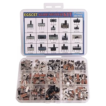17Values 150Pcs Mini Micro Slide Switch Assortment Kit 2Pin 3Pin 4Pin DIP Toggle Switches Assorted Set ON/Off ON/Off/ON for DIY Breadboard and Electronic Board Mount