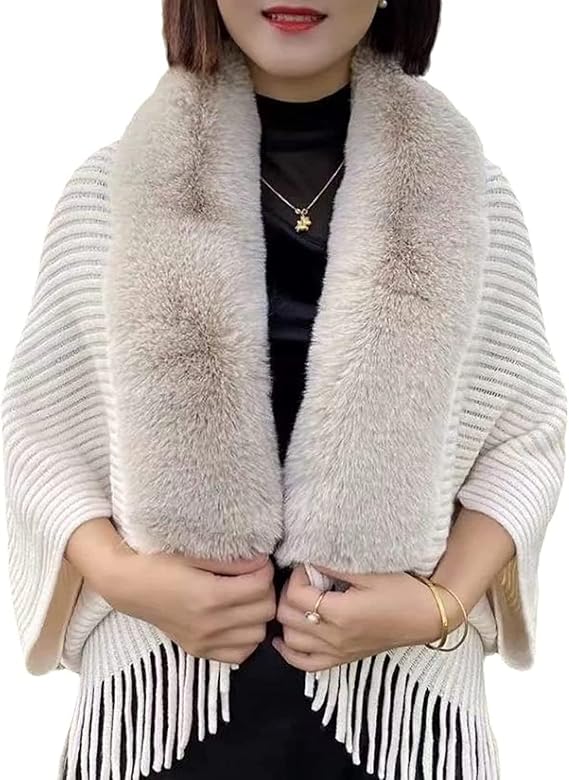 Ladies Knitted Loose Thickened Shawl Coat, Softies Fur Shawls and Wraps for Weddings Evening Dresses, Faux Fur Shawl Cape