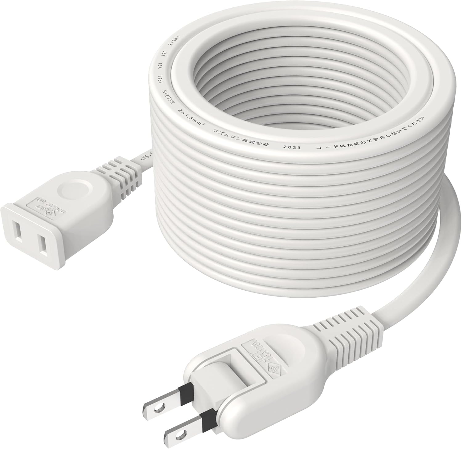 AKIRARI Power Extension Cord, Power Strip, 1 Outlet, Clean Wiring, 15A, 1500W, Choose from 0.3 to 32.8 ft 0.1 - 10 m, Cold Resistant, Heat-Resistant, Fire-Prevention, Insulated Cap, Extension Cable