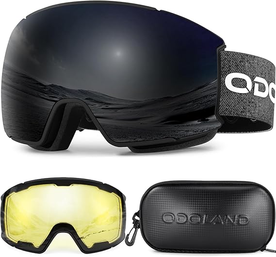 Odoland Anti-Fog Magnetic Ski Goggles Set with 2 Lens