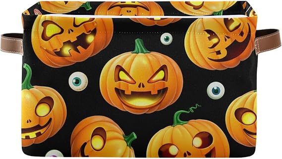 Storage Basket Halloween Pumpkins Eyeballs Foldable Clothes Baskets Bin Waterproof Lining Storage Bin for Laundry 1 Pack