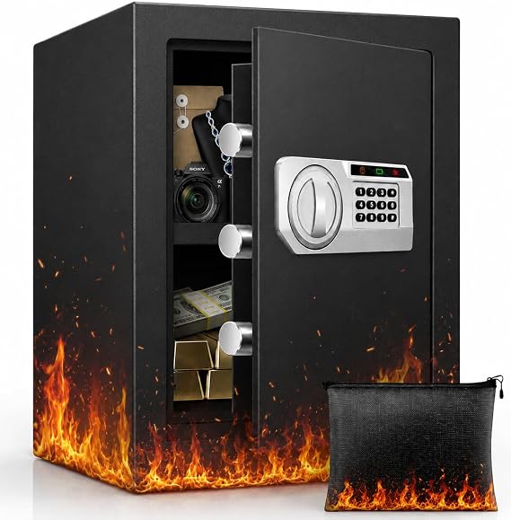 2.5 Cubic Fireproof Home Safe with Digital Keypad, Easy-Access Battery Compartment, Sensor Light and Removable Shelf for Documents, Cash, Jewelry and Passports