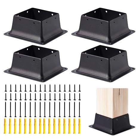 4 x 4 Post Base Inner Size 4"x4"Deck Post Base Fence Post Anchor Black Powder-Coated Deck Post Base Fit 4"x4" Standard Wood Post Anchor for Deck Porch Handrail Railing Support (Black-4pcs)