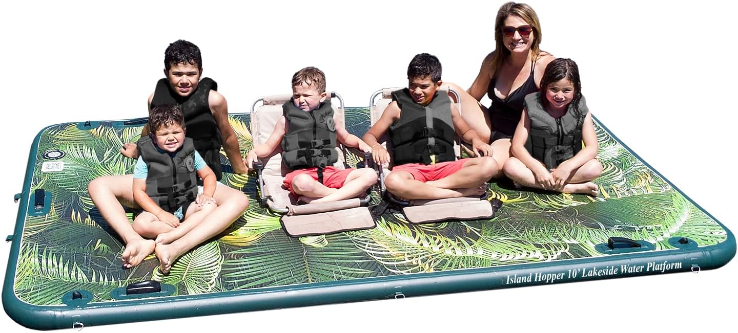 Island Hopper Lakeside Tropical Graphics Series 10ft x 6ft Inflatable Water Platform Floating Dock & Bouncer Slide Platform Only