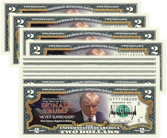 YIQILAFADA Donald Trump 2 Dollar Bill - Pack of 50,Never Surrender Colorized Mugshot 2 Dollar Bill