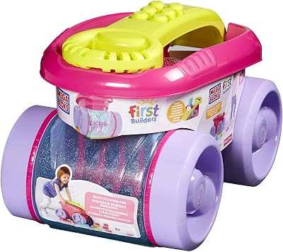 Mega BLOKS Building Toy Blocks for Toddlers 1-3, Block Scooping Wagon Learning Toy with Storage - Pink