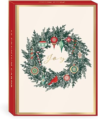 Punch Studio Vintage Wreath Boxed Holiday Cards Set of 12 50509