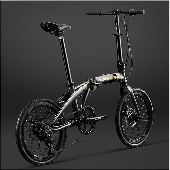 7 Speed Folding Bicycle, 20 Inch, Folding Bicycle, Disc Brake, Bicycle, Ultra Lightweight, Compact, All-Aluminum Curved Frame, Folding Bicycle, Adjustable Handlebar and Seat Height, Foldable Pedal,