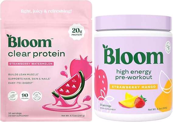 Bloom Strawberry Watermelon Clear Protein and Pre Workout Bundle