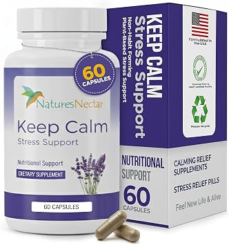 Natures Nectar Anxiety and Stress Relief Supplements Keep Calm Capsules with Ashwagandha, GABA, Magnesium & 5-HTP Nervousness & Irritability Mood Supports Relaxation Lemon Balm 60 Filled Capsules