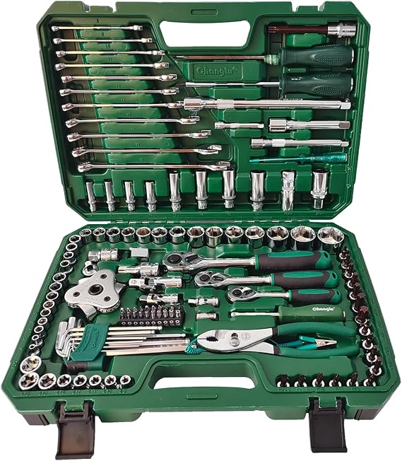 124pcs Socket and Drive Tool Set, Mechanics Tools Kit Sockets Set with Plastic Toolbox