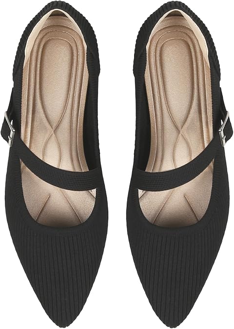 HIULYCENCE Mary Jane Flats Shoes Women Pointed Toe Ballet Flats Dressy Flats for Women Knit Flats Comfort Breathable Lightweight Washable Flats Shoes