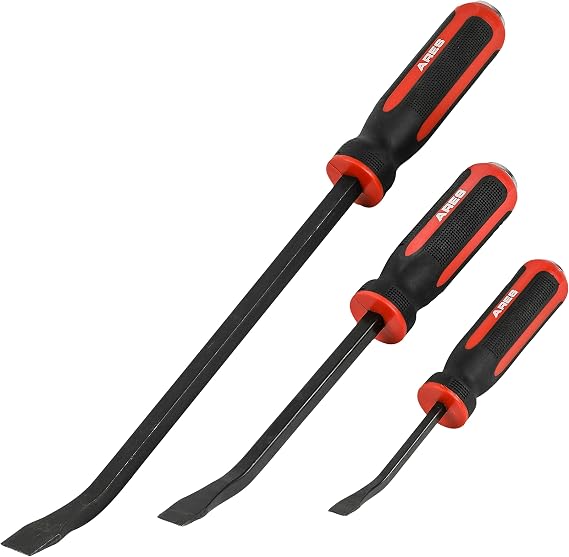 ARES 46008 3-Pc Pry Bar Set - 8, 12, 17.5-In, Angled Tip, Non-Slip Grip