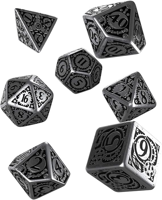 Q WORKSHOP Metal Steampunk Dice Set 7 Polyhedral Pieces