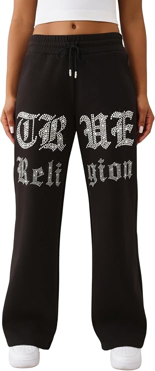 True Religion Womens Crystal Wide Leg Sweatpants | Flared Hem