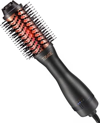 TOSAGE Hair Dryer, 1100 Watt, Black, with Far Infrared Heat and Negative Ion Technology, Titanium Oval Brush, Adjustable Airflow, Mixed Bristle, Multiple Settings
