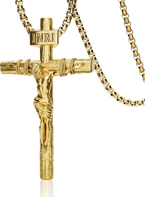 Crucifix Cross Necklace for Men and Women with Exquisite Jesus Pendant and Stainless Steel Chain 16-30 Inch