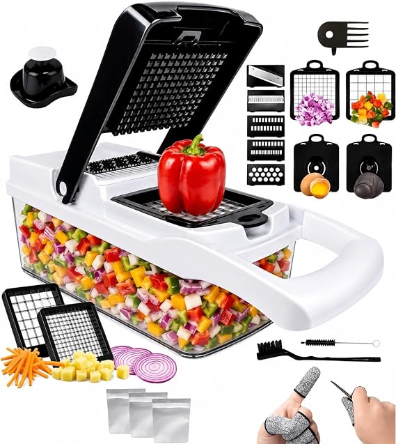 18-in-1 Vegetable Chopper, Multifunctional Vegetable Cutter & Dicer, Onion Chopper, Peeler, Spiralizer, Lemon Squeezer, Egg Slicer & Separator