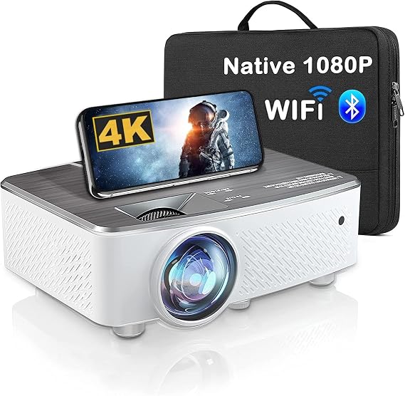 WiFi Bluetooth Projector, Native 1080P HD Movie Projector with Carrying Case, 9500LM 4K Supported 200" Display Home Theater, Compatible with iOS/ Android/ Xbox/ PS5/ TV Stick/ HDMI