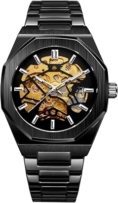 Watch, Vintage Watch V2 byBlack, Watches Fashion Automatic Male Clock Stainless Steel Tourbillon Mechanical Watch Waterproof Business Skeleton Watches for Men