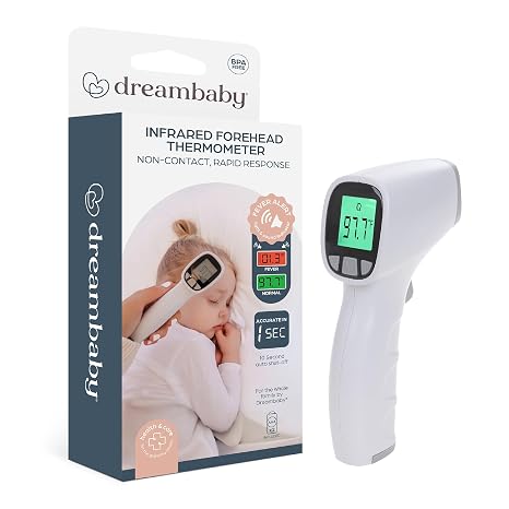 Dreambaby No Contact Baby Thermometer - One-Click Infrared Forehead Digital Thermometer for Infants, Kids & Adults - Fever Alert, 20 Memory Readings & Storage Pouch Included