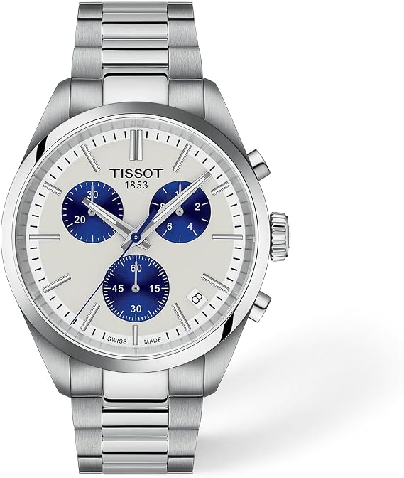 Tissot PR 100 Quartz Chronograph 40mm, Swiss Quartz Watch for Men, Stainless Steel Case, White Dial, T1504171101100