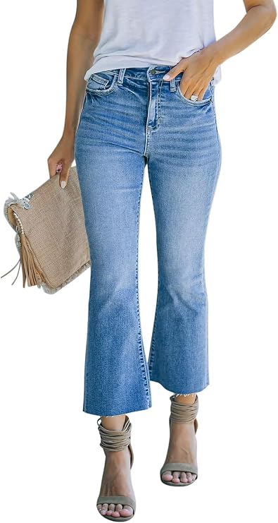 Women's Cropped Bootcut Flare Jeans for Women Crop Bell Bottom Jeans | High Waist Stretch Jeans, Live Hem, Jeans for women Trendy
