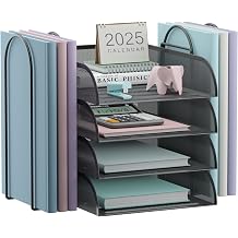 Stackable Paper Letter Tray Organizer, 4 Tier Desk Organizers and Accessories, Mesh Desk Organizer with File Holder for Office Supplies (Black)