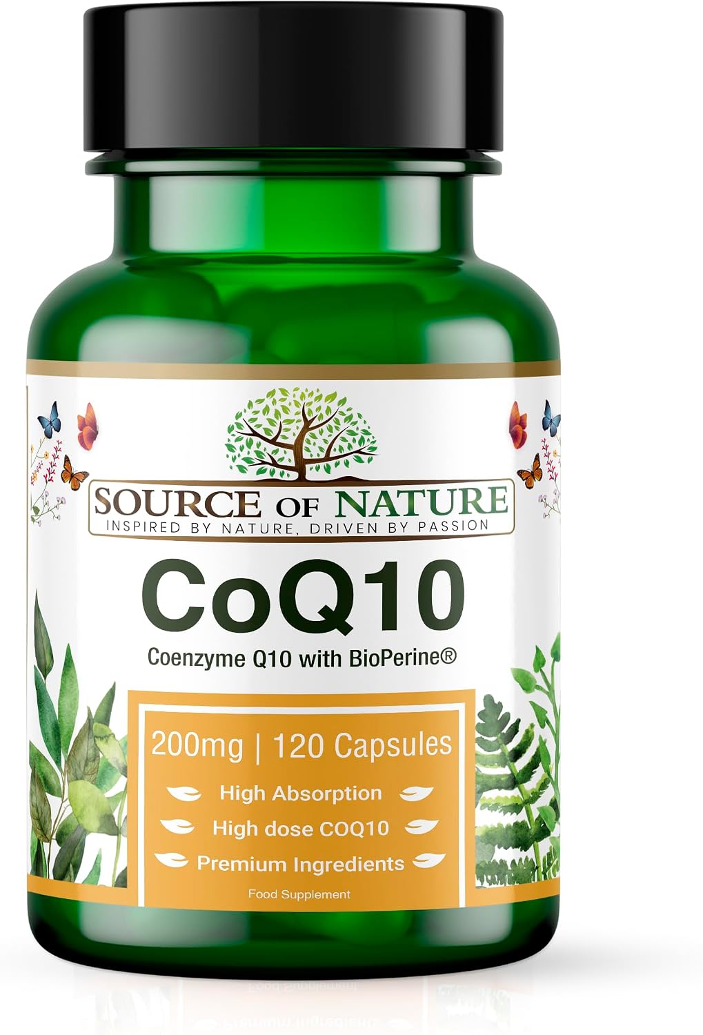Source of Nature® Coenzyme Q10 200mg - 120 Vegan Capsules 4-Month Supply | Naturally Fermented Bioidentical Ubiquinone | High Strength & 99% Pure | with BioPerine® Black Pepper Extract