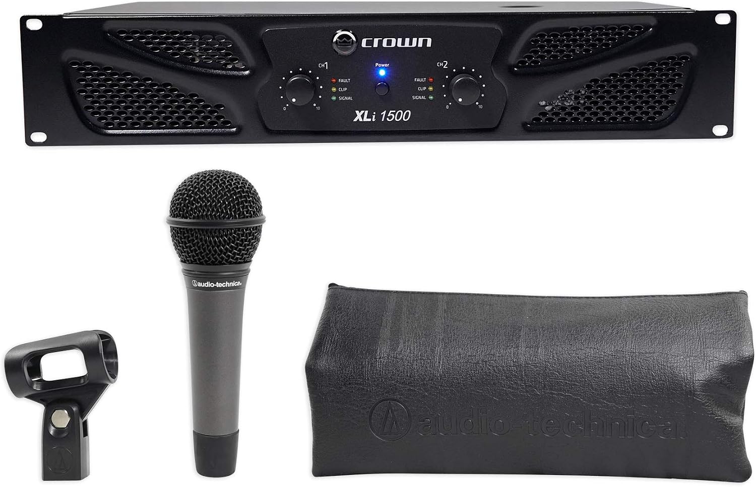 Crown Pro XLi1500 900w 2 Channel DJPA Amplifier Amp XLI 1500 Bundle with AT Microphone