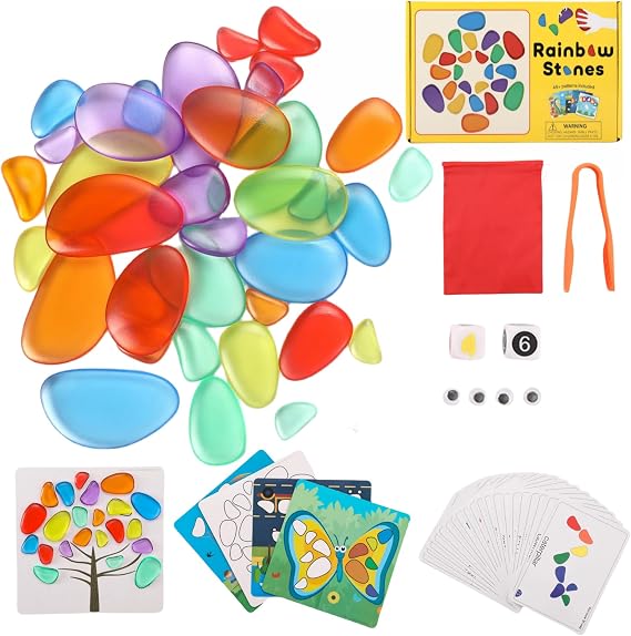 36 Pcs Translucent Pebbles, Rainbow Stones - Light Table Toys