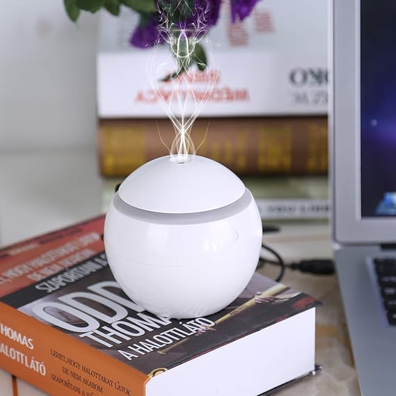 USB Essential LED Touch Aroma Ultrasonic Humidifier Oil Diffuser Air Purifier Mini Size, Multi Color Lighting Settings with Quiet Operation, USB Power Supply for Home (White)