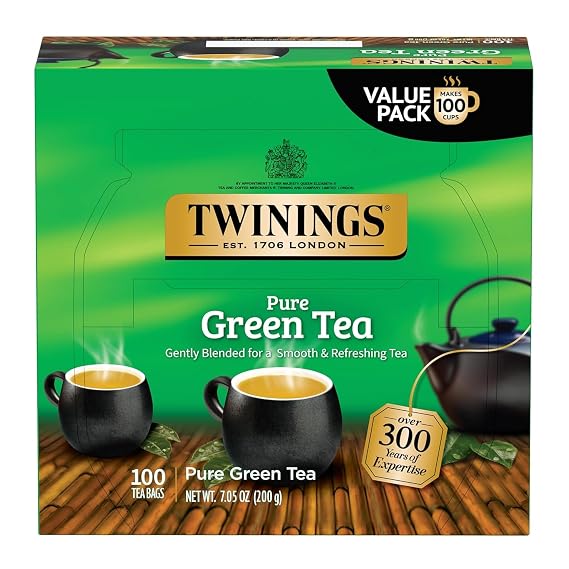 Twinings Pure Green Tea, Caffeinated, Tea Bags, 100 CT Box (1 Pack)