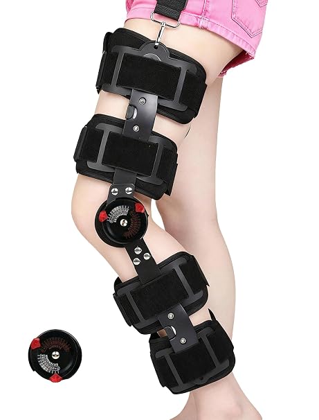 Hinged ROM Knee Brace, Adjustable Post-Op Knee Brace for Arthritis, ACL, MCL, and PCL Injury, Orthopedic Support Stabilizer After Surgery
