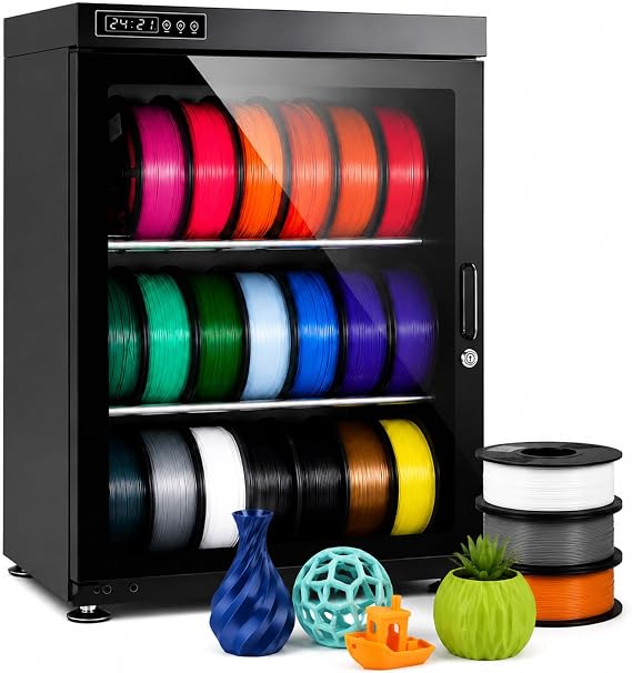 3D Printer Filament Dryer Box, w/Auto Humidity Control (RH15%-RH60%), Holds 10-18 Rolls, Transparent Glass Door, for PLA PETG ABS TPU 115L