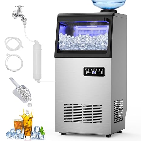 120 lbs Commercial Ice Maker Undercounter Built-in Freestanding Self-Clean | Ice machine,Cube ice,Timer,Adjustable,Dual water,Stainless steel,Gravity drain,Ice scoop,Home/Party/Cafe/Restaurant