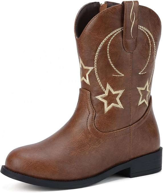 Choiran Cowboy Boots for Girls and Boys - Western Cowgirl Boots for Toddler Little Big Kids Riding Shoes with Side Zipper Round Toe