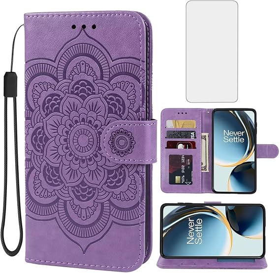 Case for OnePlus Nord N30/OnePlus Nord CE 3 Lite 5G/Oppo K11X Wallet Case with Tempered Glass Screen Protector, Leather Flip Credit Card Holder Stand Phone Cover for OnePlus Nord N30 5G Purple