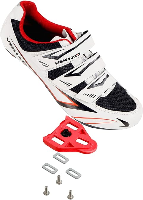 Venzo Bicycle Men's Road Cycling Riding Shoes - 3 Straps - Compatible with Look Delta & for Shimano SPD-SL - Perfect for Road Racing Bikes - White - 14 US Men